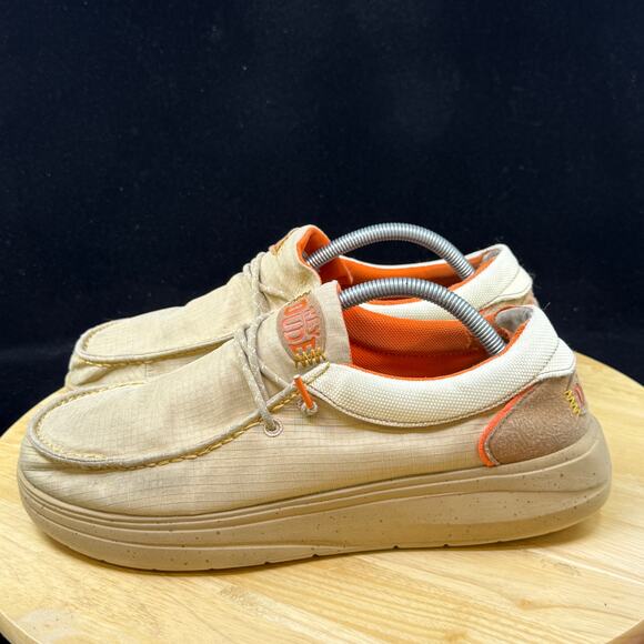 Hey Dude Shoes Mens 9 Wally Comfy Hype Casual Comfort Moc Toe Sneakers Beige - Picture 7 of 11